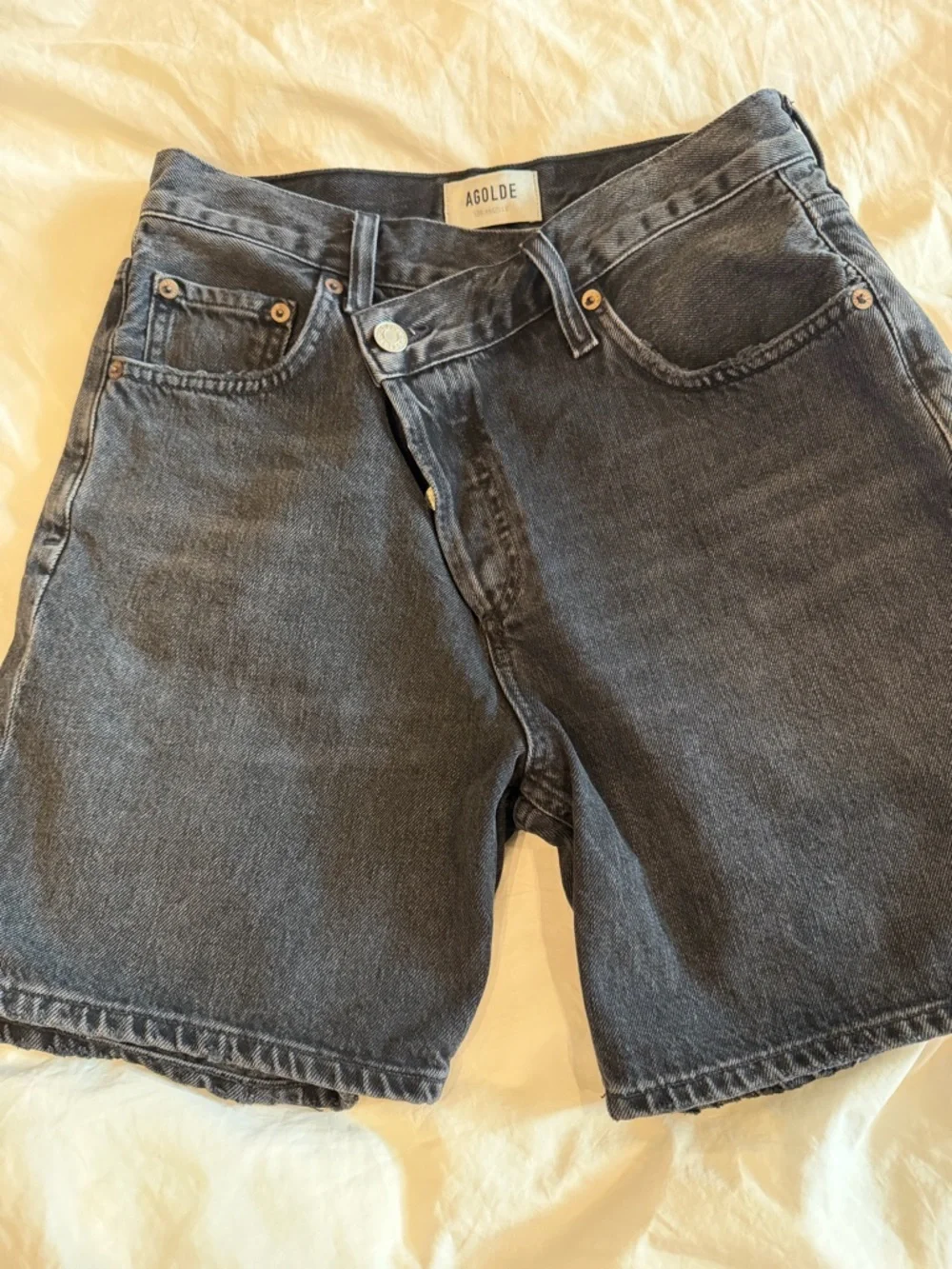 Agolde Black Denim High-Rise Shorts - Picture 3 of 4